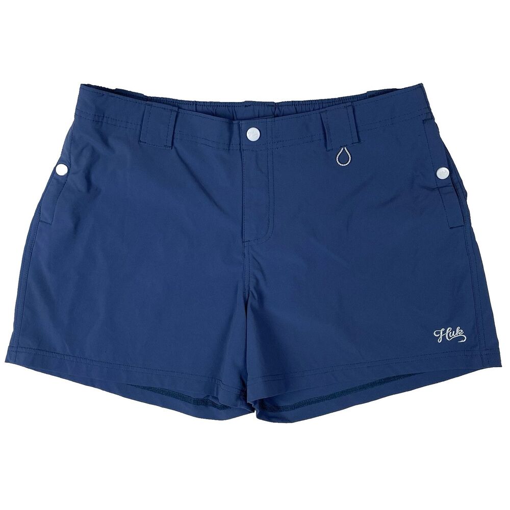 Huk Let’s Go Fish Shorts Women's XL Blue Stretch Pockets Quick Dry Outdoor